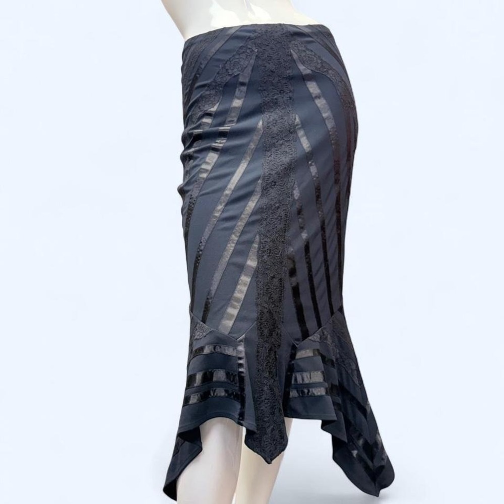 Express Lace Panel Midi Skirt Satin Ribbon Y2K Gothic Womens Small